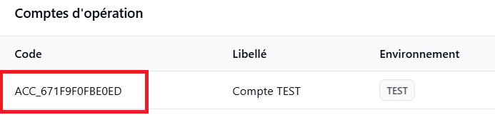 Where to find the operation account code